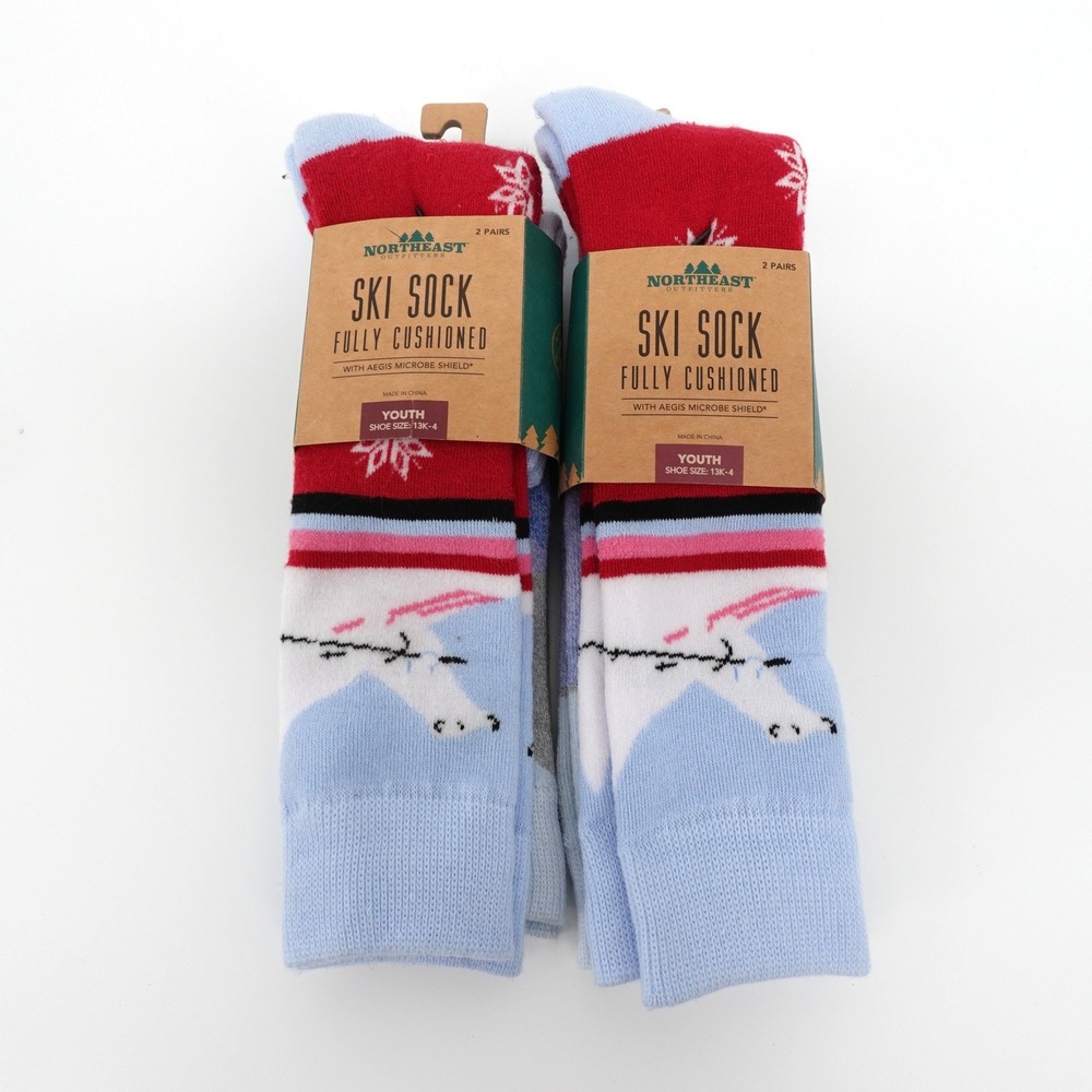 Northeast Outfitters Youth Ski Socks 4 Pairs Pink Blue Polar Bear Size 13K-4